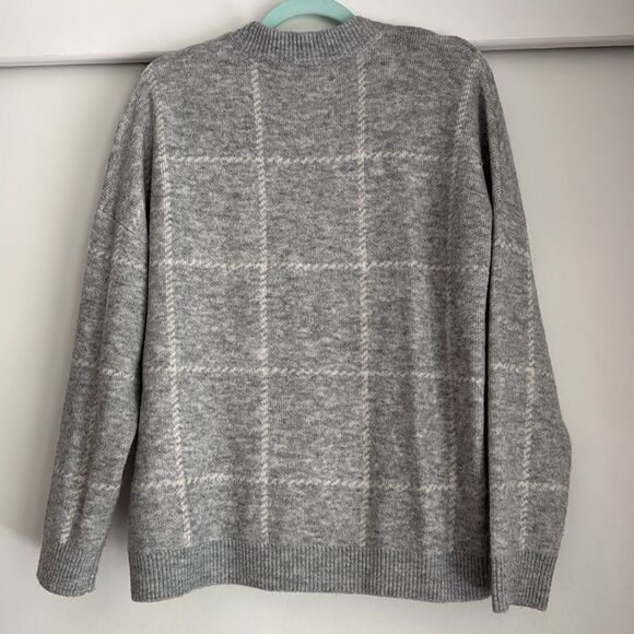 ABERCROMBIE & FITCH Gray Windowpane Plaid Crewneck Sweater Minimalist Size Large - Picture 4 of 4